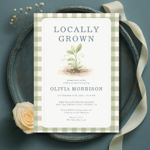 Locally Grown Farmers Market Gingham Baby Shower Invitation