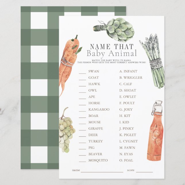 Locally Grown Farmers Market Name the Baby Animal (Front/Back)