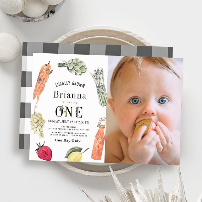 Locally Grown Farmers Market Photo 1st Birthday Invitation (Creator Uploaded)