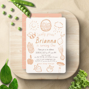 Locally Grown Farmers Market Pink 1st Birthday Invitation