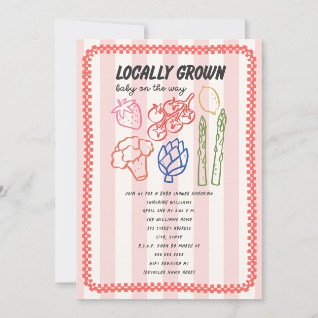 Locally Grown Farmers Market Pink Girl Baby Shower Invitation (Front)
