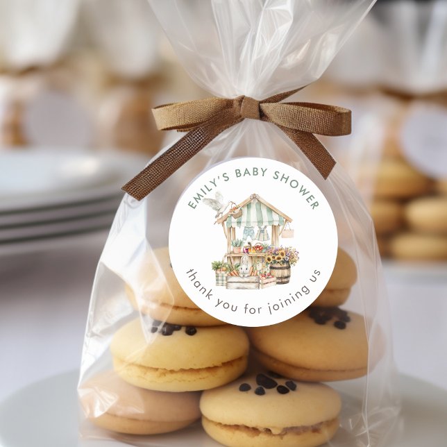 Locally Grown Farmers Market Thankyou Baby Shower  Classic Round Sticker (Creator Uploaded)