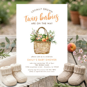 Locally Grown Farmers Market Twin Baby Shower Invitation