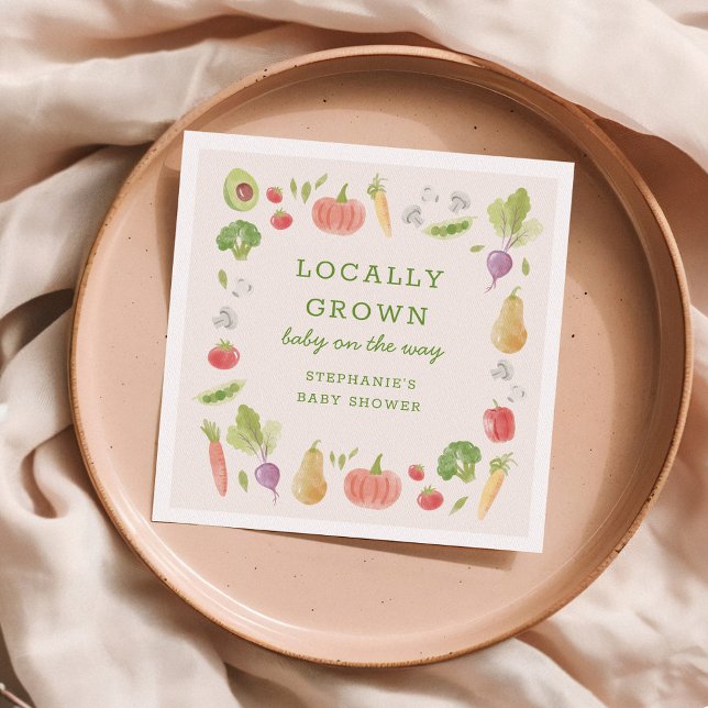 Locally Grown Farmer's Market Veggies Baby Shower Napkin (watercolour veggies paper napkin for a locally grown baby shower)