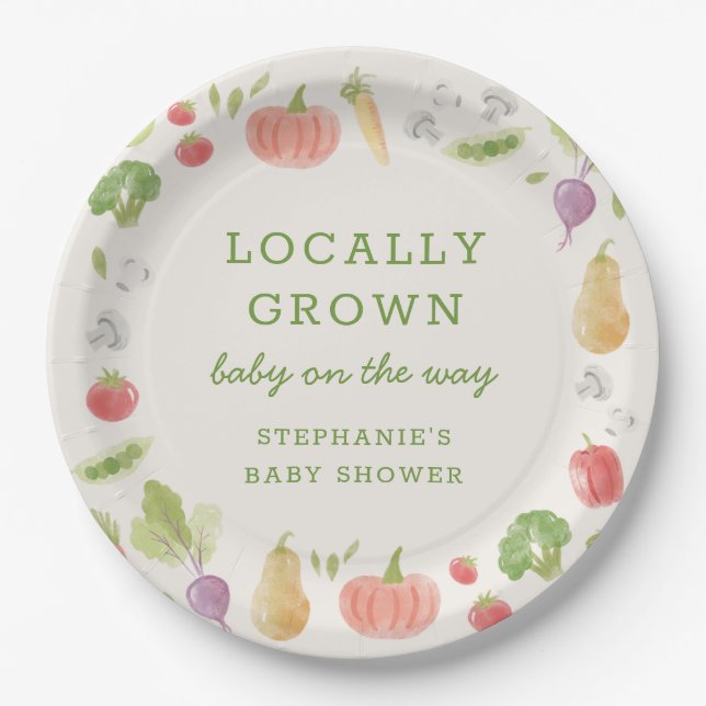 Locally Grown Farmer's Market Veggies Baby Shower Paper Plate (Front)