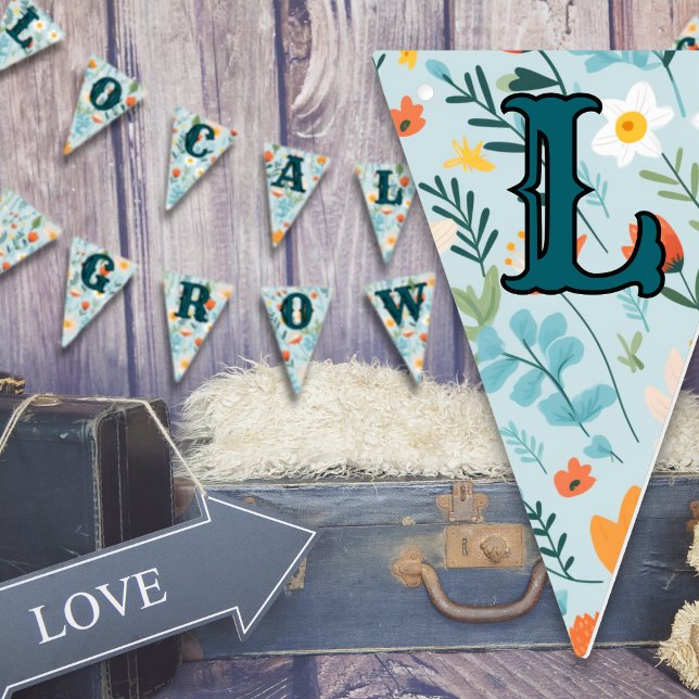 Locally Grown Floral Pattern Blue Baby Shower Bunting (Creator Uploaded)