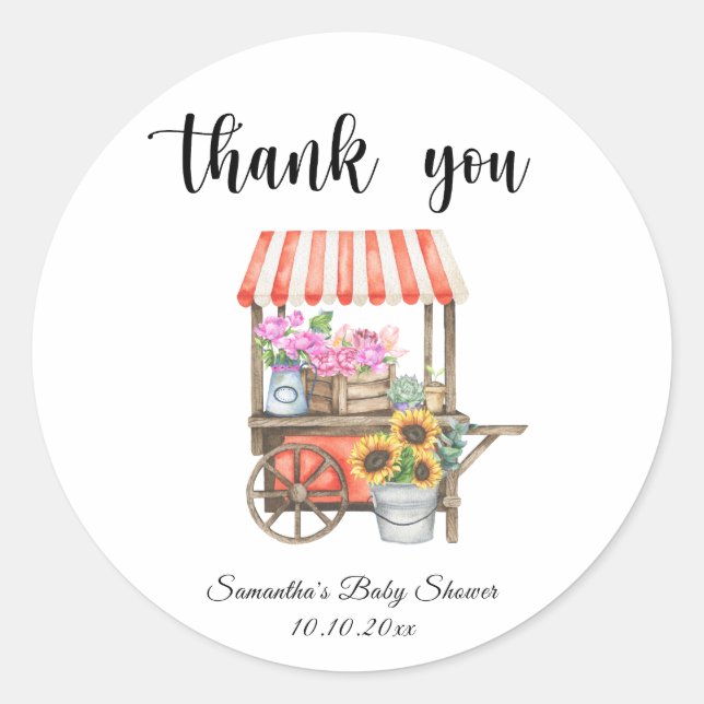 Locally Grown Flowers Farmers Market Baby Shower Classic Round Sticker (Front)