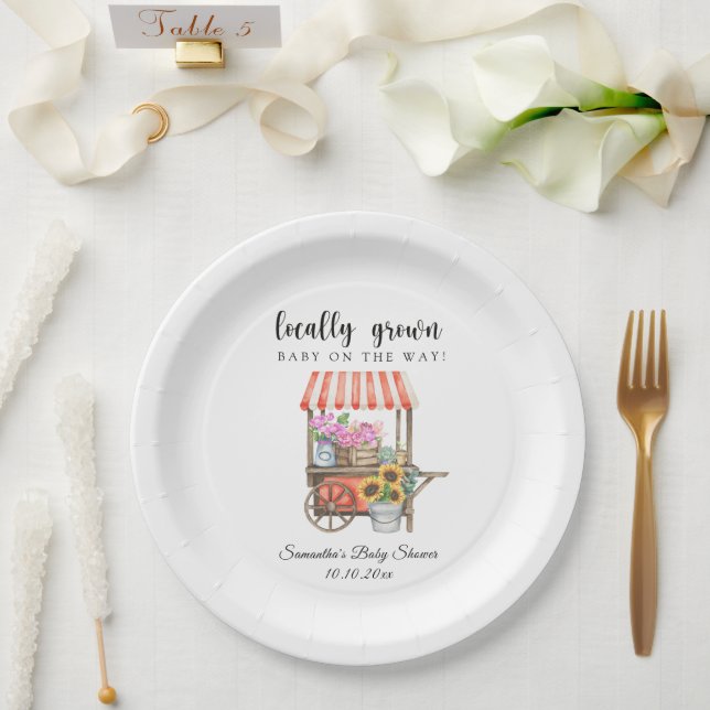 Locally Grown Flowers Farmers Market Baby Shower Paper Plate (Wedding)