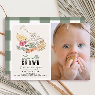 Locally Grown French Market Bag Photo 1st Birthday Invitation