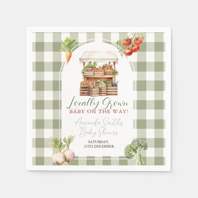 Locally Grown Fresh Market Baby Shower Gingham Napkin (Front)