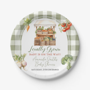 Locally Grown Fresh Market Baby Shower Gingham Paper Plate