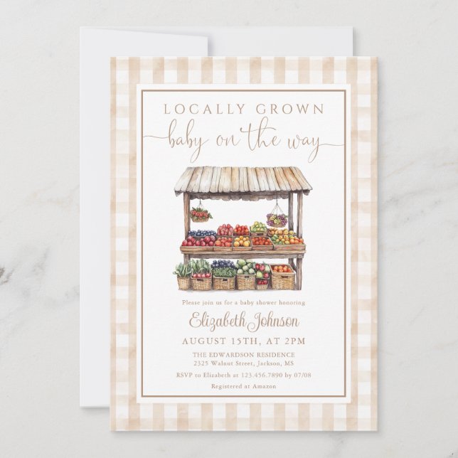 Locally Grown Gender Neutral Rustic Baby Shower Invitation (Front)