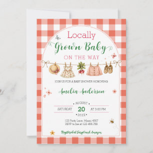 Locally Grown Gingham Coquette Baby Shower Invitation