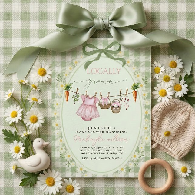 Locally Grown gingham Farmers Baby Girl Shower  Invitation (Creator Uploaded)
