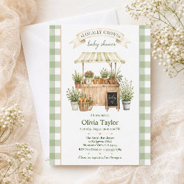 Locally Grown Gingham Farmers Market Baby Shower Invitation