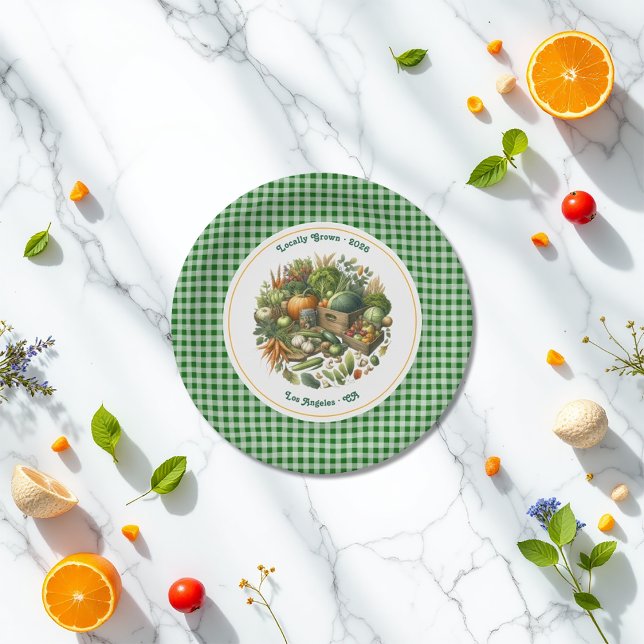Locally Grown - Gingham Market Harvest Birthday Paper Plate (Locally Grown - Gingham Market Harvest Birthday Paper Plates)