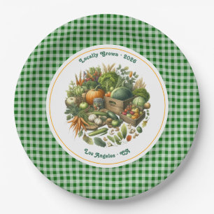 Locally Grown - Gingham Market Harvest Birthday Paper Plate