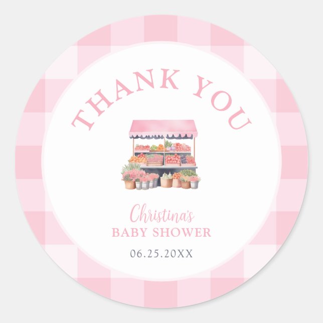 Locally Grown Girl Baby Shower Thank You Classic Round Sticker (Front)