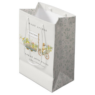 Locally Grown Golden Retriever Floral Baby Shower Medium Gift Bag