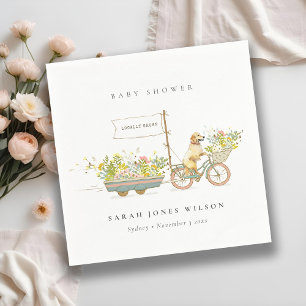 Locally Grown Golden Retriever Floral Baby Shower Napkin