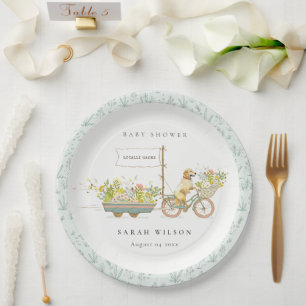 Locally Grown Golden Retriever Floral Baby Shower Paper Plate