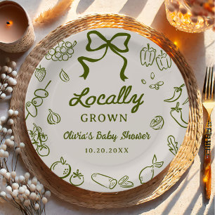 Locally Grown Hand Drawn Baby Shower Paper Plate