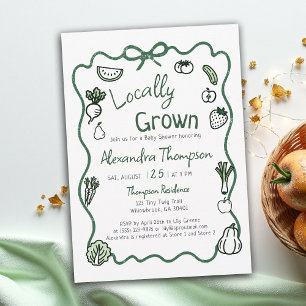 Locally Grown Hand Drawn Bow Squiggle Baby Shower Invitation