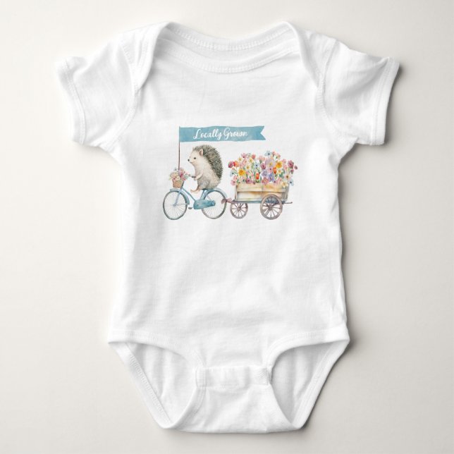 Locally Grown Hedgehog Baby Bodysuit – Blue (Front)