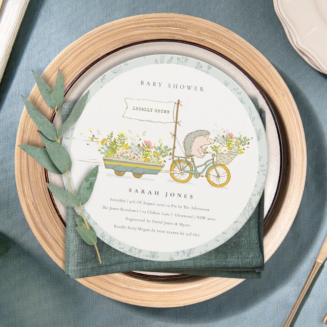 Locally Grown Hedgehog Floral Baby Shower Invite (Creator Uploaded)