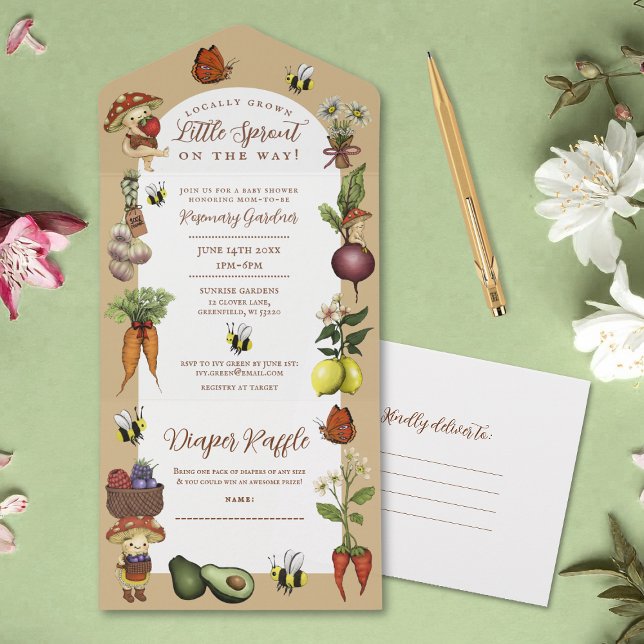 Locally Grown Little Sprout Baby Shower and Raffle All In One Invitation (Creator Uploaded)