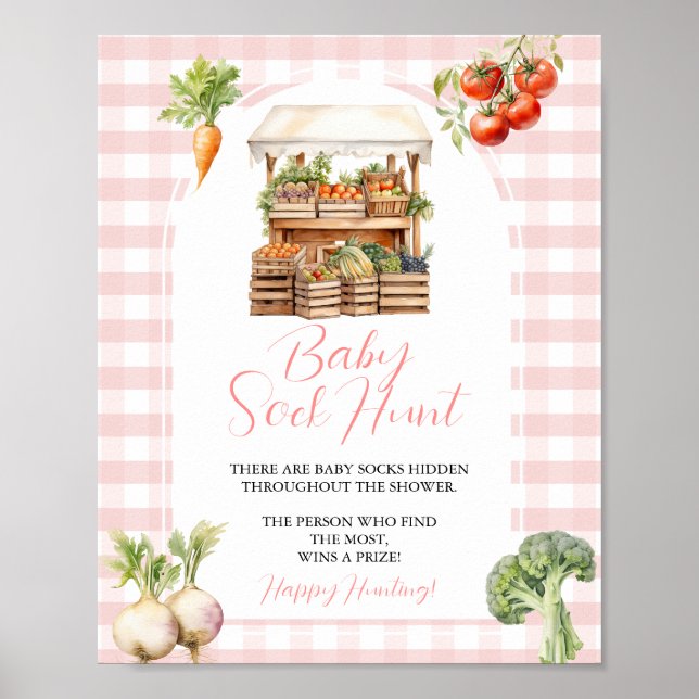 Locally Grown Market Baby Shower Baby Sock Hunt Poster (Front)