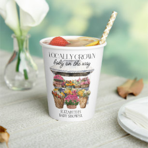 Locally Grown Market Floral Shop Girl Baby Shower  Paper Cups