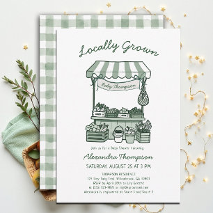 Locally Grown Market Stand Sage Green Baby Shower Invitation