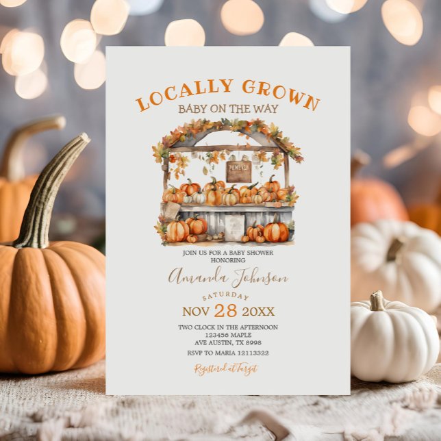 Locally Grown Orange Pumpkin Market Baby Shower Invitation (Creator Uploaded)