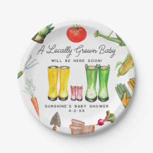 Locally Grown Pink Boots Vegetable Baby Shower Paper Plate