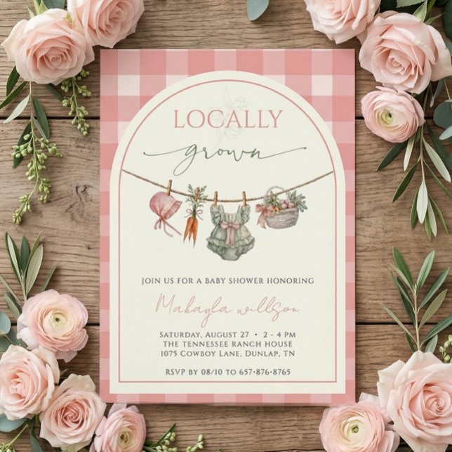 Locally Grown  Pink Farmers Baby Girl Shower  Invitation (Creator Uploaded)