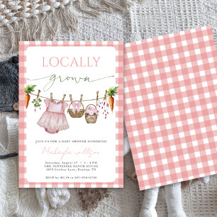 Locally Grown  Pink Farmers Baby Girl Shower  Invitation