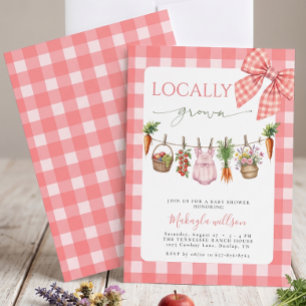 Locally Grown Pink Farmers Bow Baby Girl Shower Invitation