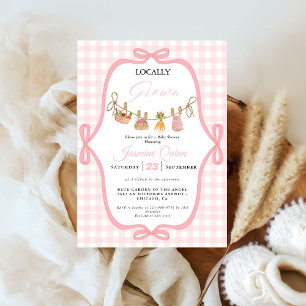 Locally grown Pink girlbaby shower  Baby sprinkle  Invitation
