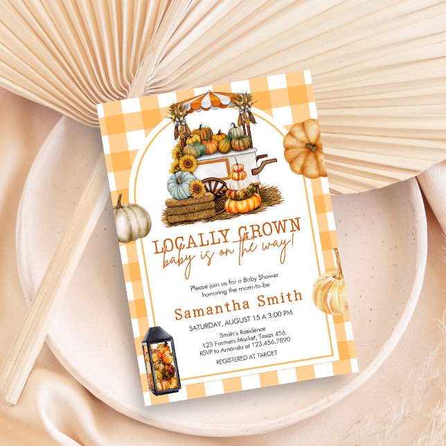 Locally Grown Pumpkin Baby Shower Invitation (Fall Pumpkin Baby Shower Invitation)