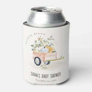 Locally Grown Pumpkin Cart Watercolor Baby Shower Can Cooler