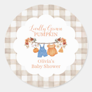 Locally grown pumpkin fall Baby Shower Classic Round Sticker