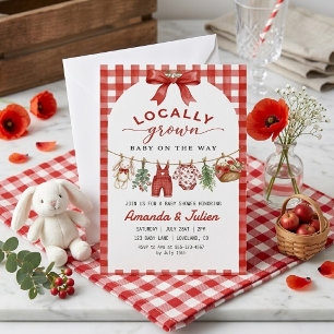 Locally Grown Red Gingham Clothesline Baby Shower Invitation