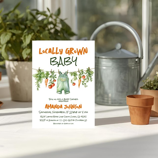 Locally Grown Rustic Party Clothesline Baby Shower Invitation (Creator Uploaded)