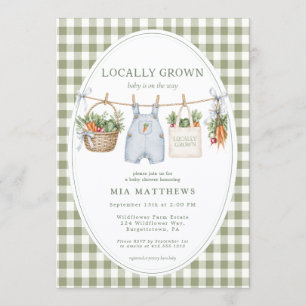 Locally Grown Sage Gingham Baby Shower Invitation