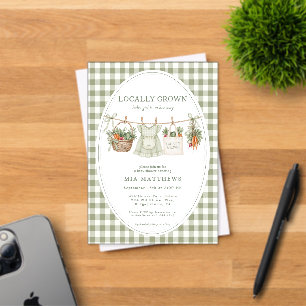 Locally Grown Sage Gingham Baby Shower Invitation