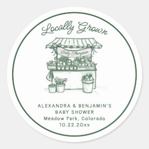 Locally Grown Sage Green Farmer Market Baby Shower Classic Round Sticker