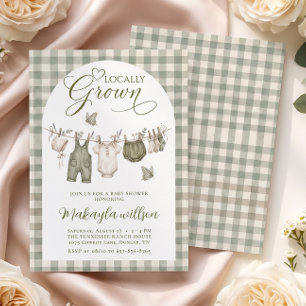 Locally Grown Sage Green Gingham Farm Baby Shower Invitation