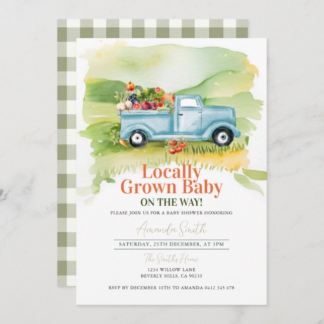Locally Grown Truck Baby Shower Gender Neutral Invitation (Front/Back)