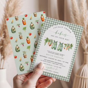 Locally Grown Twins Baby Shower Invitation Green